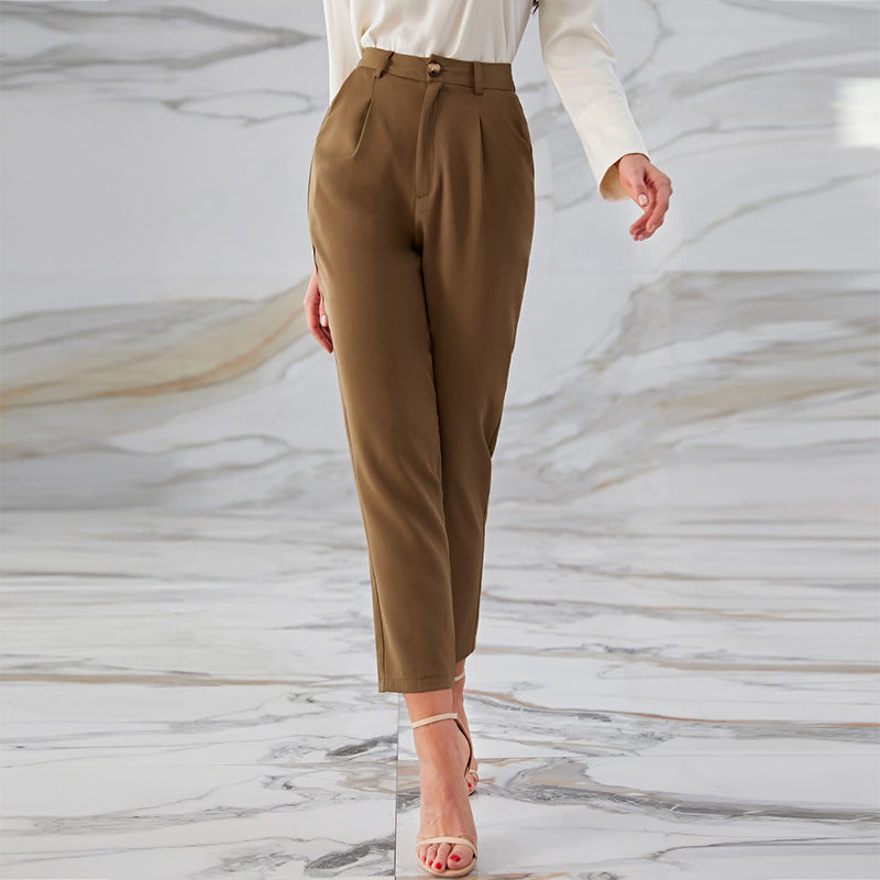 Solid Color Women Business Cropped Trouser Wholesale Pants