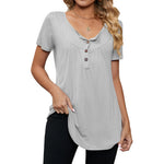 Shrink Button Solid Color Short-Sleeved T-Shirts Wholesale Womens Tops