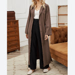 Solid Color Fashion Single Breasted Lapel Wide Swing Long Coats Wholesale Blazers With Belt