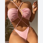 Solid Color Sexy One Piece Swimsuits Strap Lace-Up Womens Swimwear Wholesale Vendors