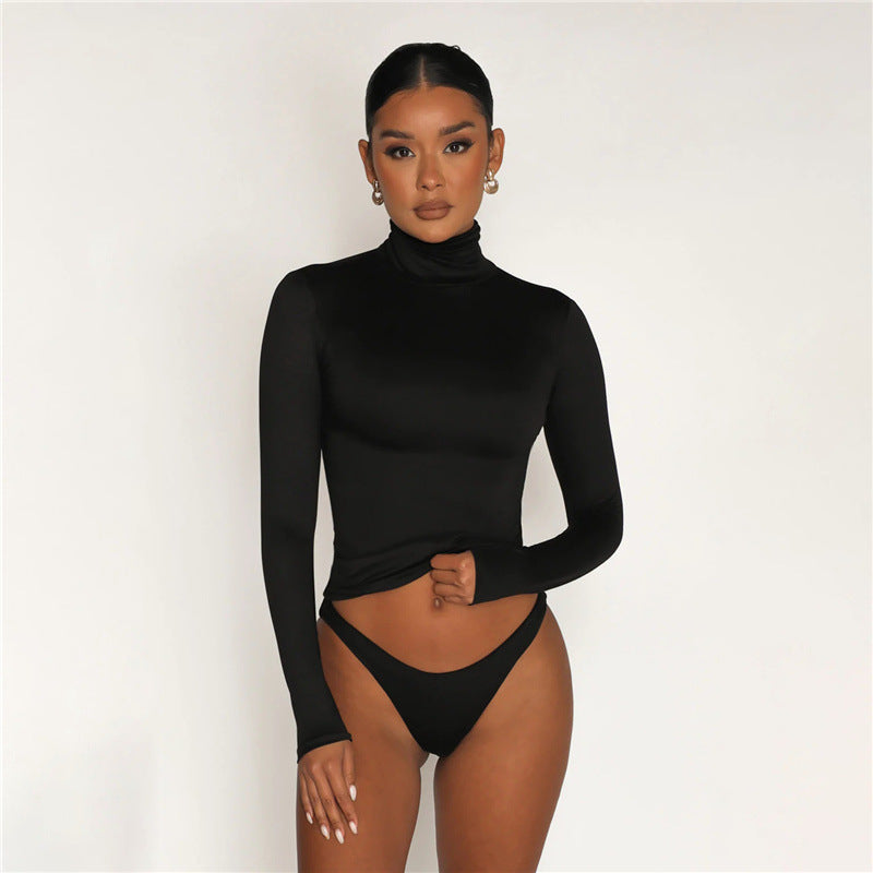 Long-Sleeved Turtleneck Solid Color Tight Bottoming All-Match Blouses Wholesale Women Top