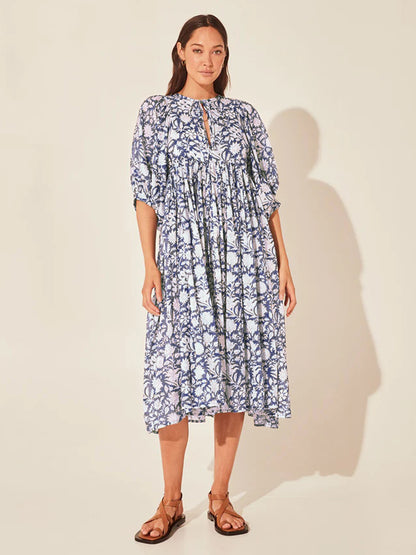 Puff Sleeve Loose Mid-Sleeve Floral Dress Wholesale Dresses