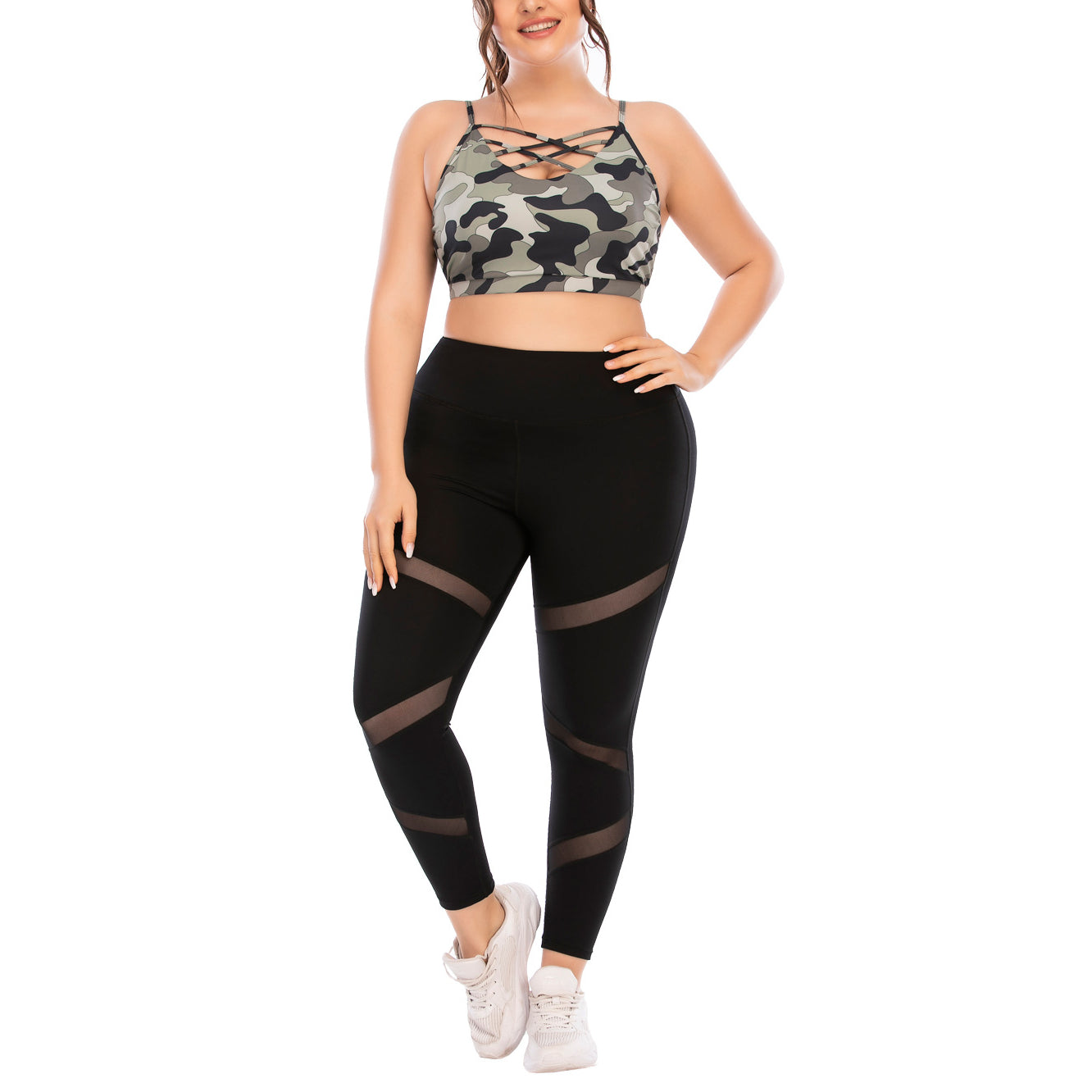 Sport Bra & Leggings Womens Curvy Fitness Yoga Suits Camo Print Workout Clothes Plus Size Two Piece Sets Wholesale