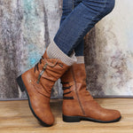 Flat Wool Stitching Zipper Strap Calf Martin Boots Wholesale Women Shoes