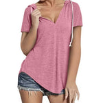 Solid Color V-Neck Sports Loose Short Sleeve Women'S Tops Casual Wholesale T-Shirts
