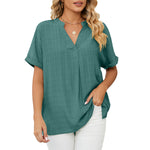 V-Neck Casual Pullover Solid Color Shirt Wholesale Womens Tops
