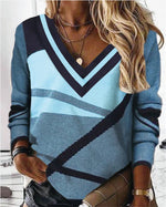 Geometric Print V-Neck Loose Tops Wholesale Womens Sweatshirts
