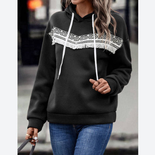 Casual Long Sleeve Hoodie Lace Sweatshirt Wholesale Womens Tops