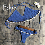 Cotton Woven Hand Crochet Sexy Womens Bikini Shell Split Swimsuit Wholesale Womens Swimwear