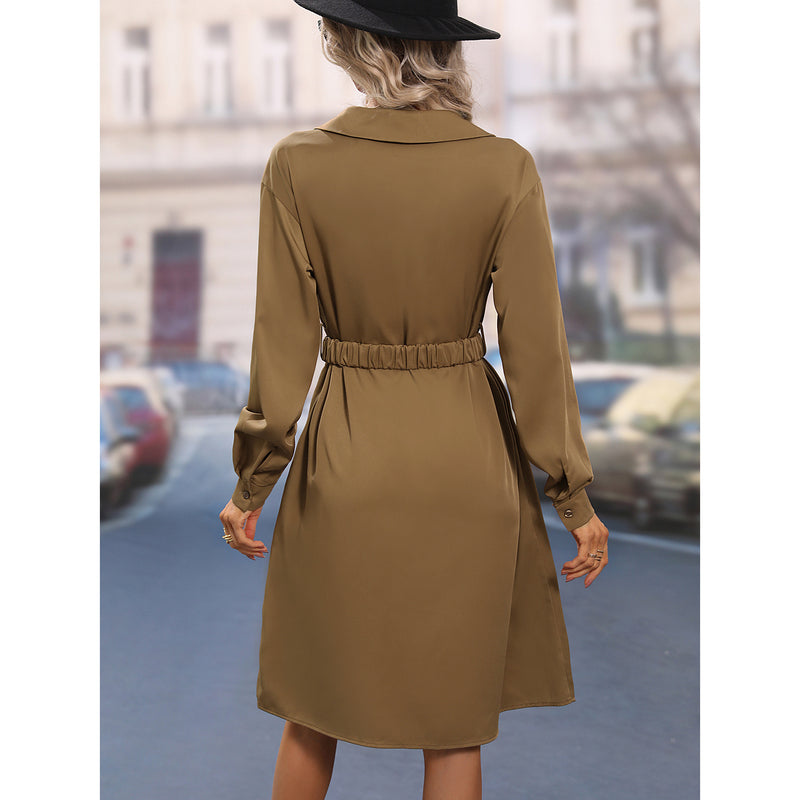 Strap Button Solid Color Slim Long Sleeve Mini Dress Wholesale Dresses