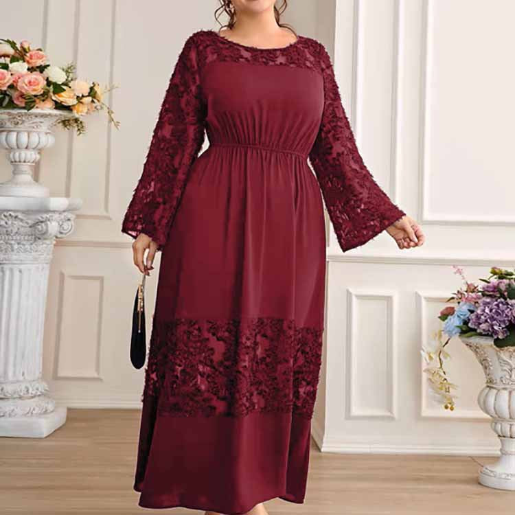 Solid Color Jacquard Curvy Maxi Dresses Wholesale Plus Size Clothing