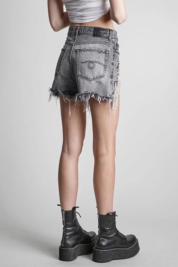 Fashion Irregular Design Raw Edge V-Shaped Womens Ripped Hot Pants Wholesale Denim Shorts