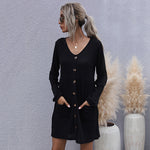 Loose Long Sleeve Slim Solid Color Knitted Dress Wholesale Dresses