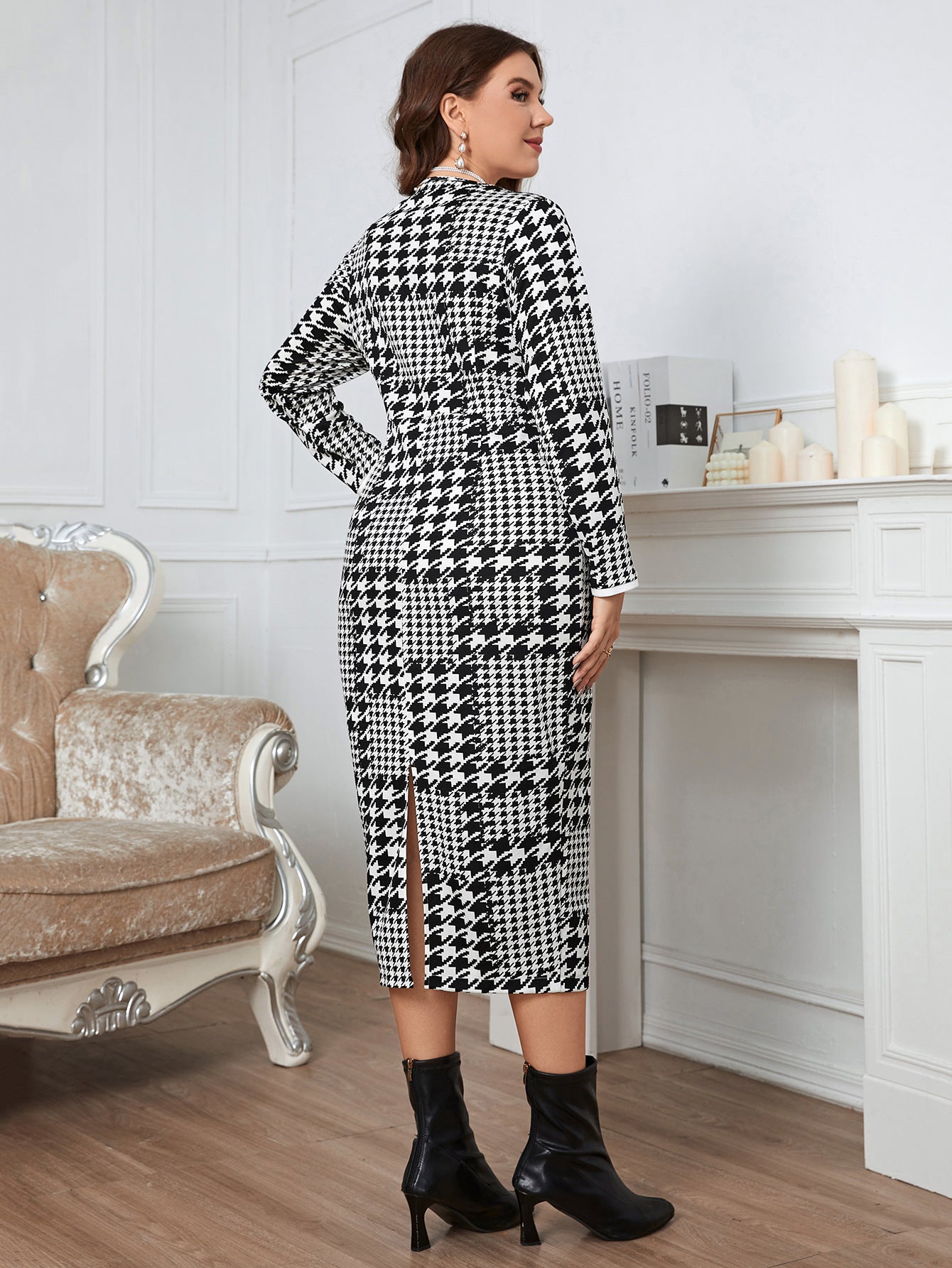 Plaid Button Skinny Pack Hips Curvy Dresses Wholesale Plus Size Clothing