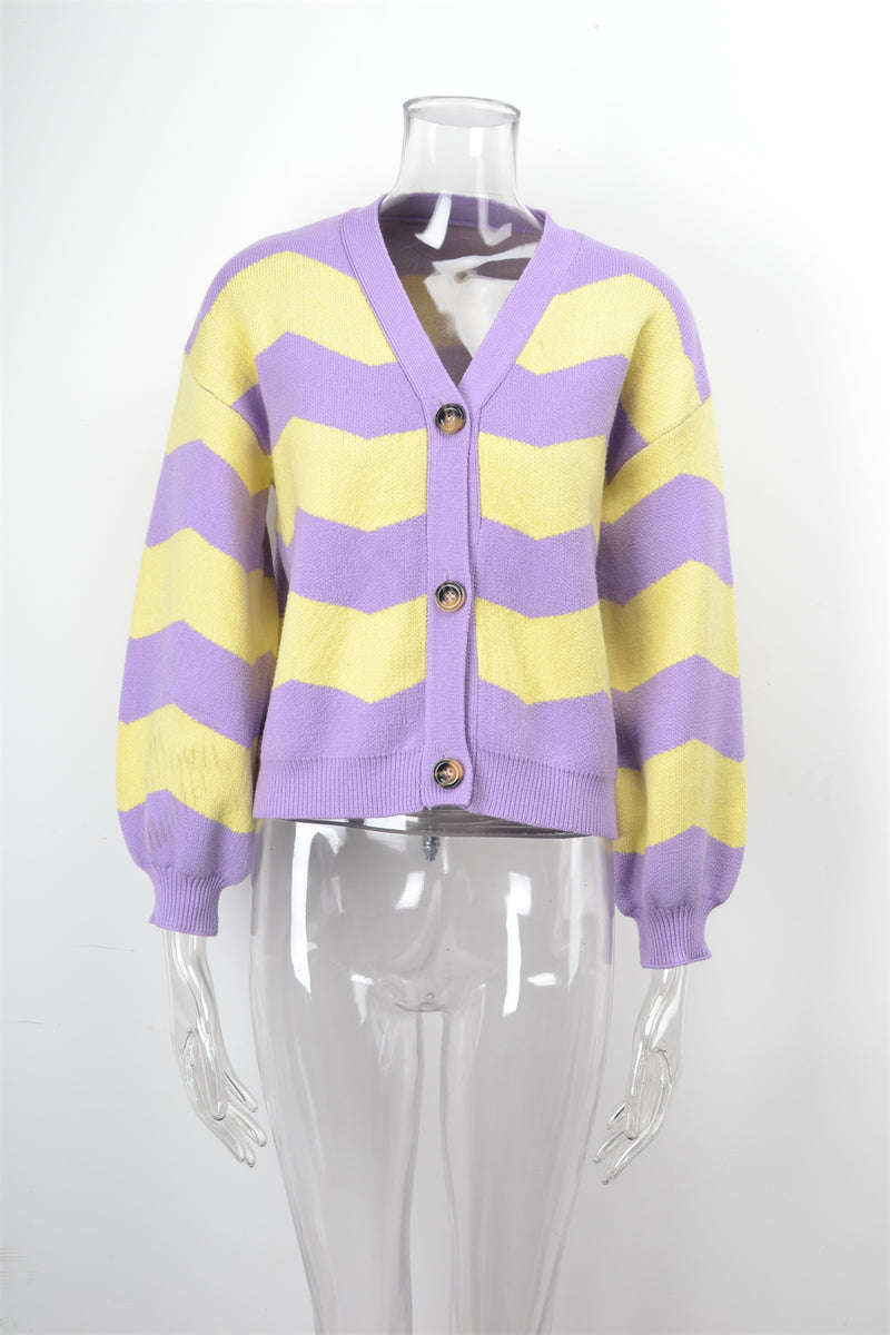 Fashion V-Neck Striped Sweaters Cardigan Loose Single-Breasted Wholesale Coats