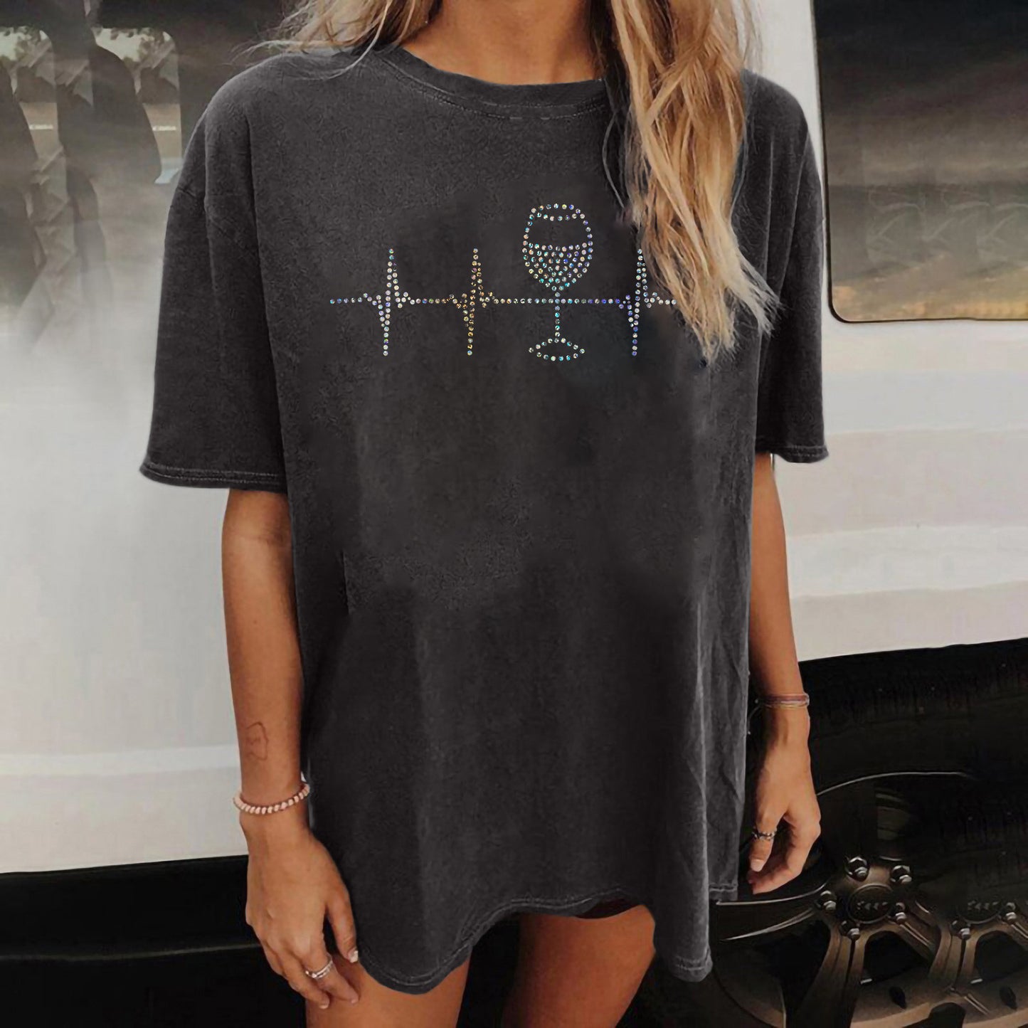 Loose Fashion Short Sleeve Summer Sequin Tops Wholesale Women'S T Shirts