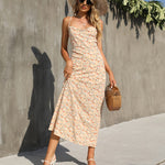 Floral Print Backless Crossover Straps Vacation Sling Dress Chic Wholesale Maxi Dresses