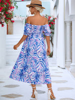 Off Shoulder Printed High Waist A-Line Dress Wholesale Dresses