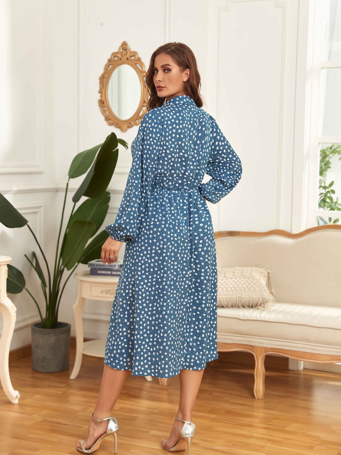 Floral Print Long Sleeve Curvy Dresses Wholesale Plus Size Clothing