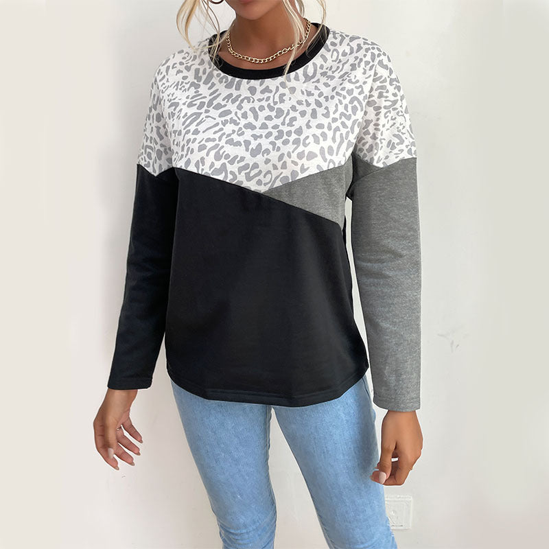 Leopard Print Long Sleeve Casual T-Shirts Wholesale Womens Tops