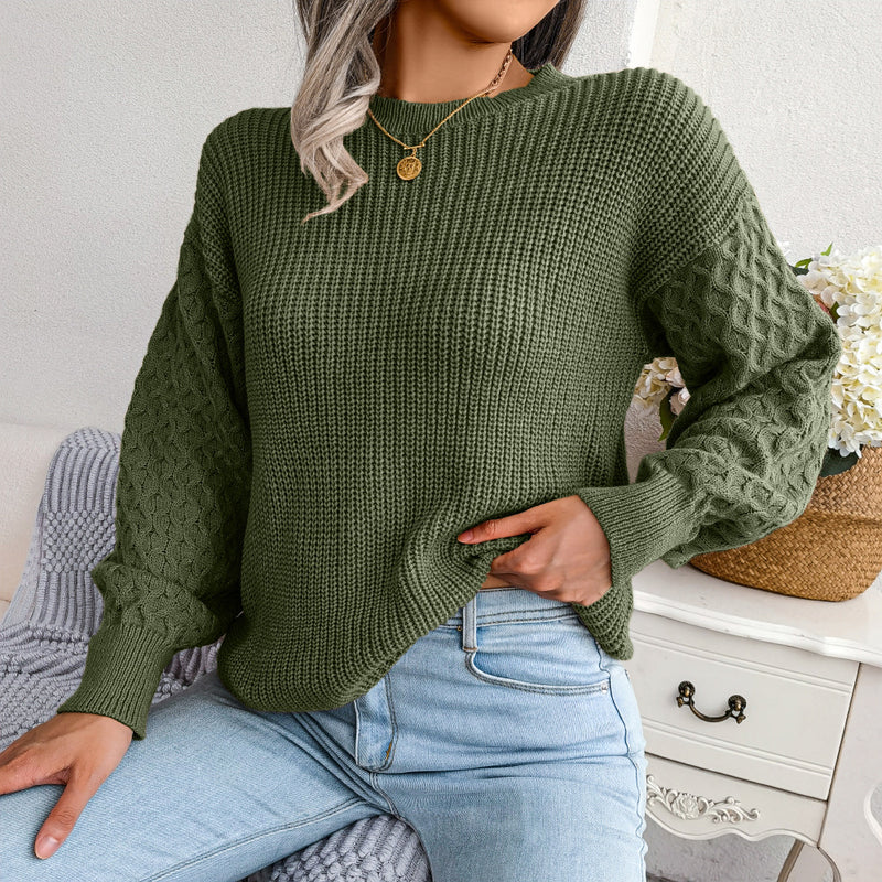 Casual Lantern Long-Sleeve Knitted Solid Color Pullover Sweater Wholesale Women Top