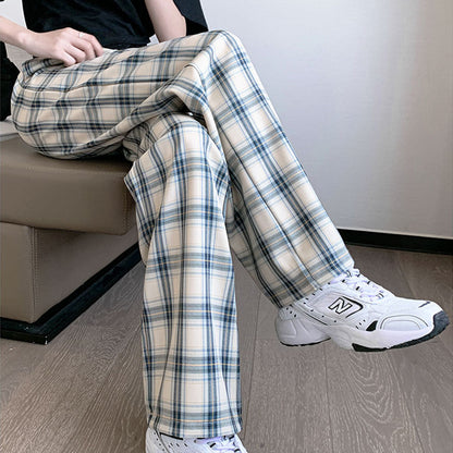 Plaid Print Loose Casual Straight Leg Trousers Wholesale Pants