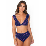 Polka Dot Print Deep V Swimsuits Ruffled Bikini Triangle Vintange Split Swimwear Wholesale Vendors