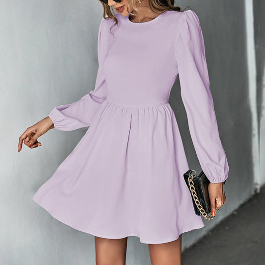 Solid Color Sexy Backless Long-Sleeve A-Line Dress Wholesale Dresses