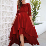 Sequin Lace Solid Color Mid Sleeve Crew Neck Tail Evening Wedding Dress Wholesale Dresses