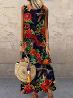 Floral Printed Sleeveless Casual Wholesale Maxi Dresses Round Neck Vacation Dresses