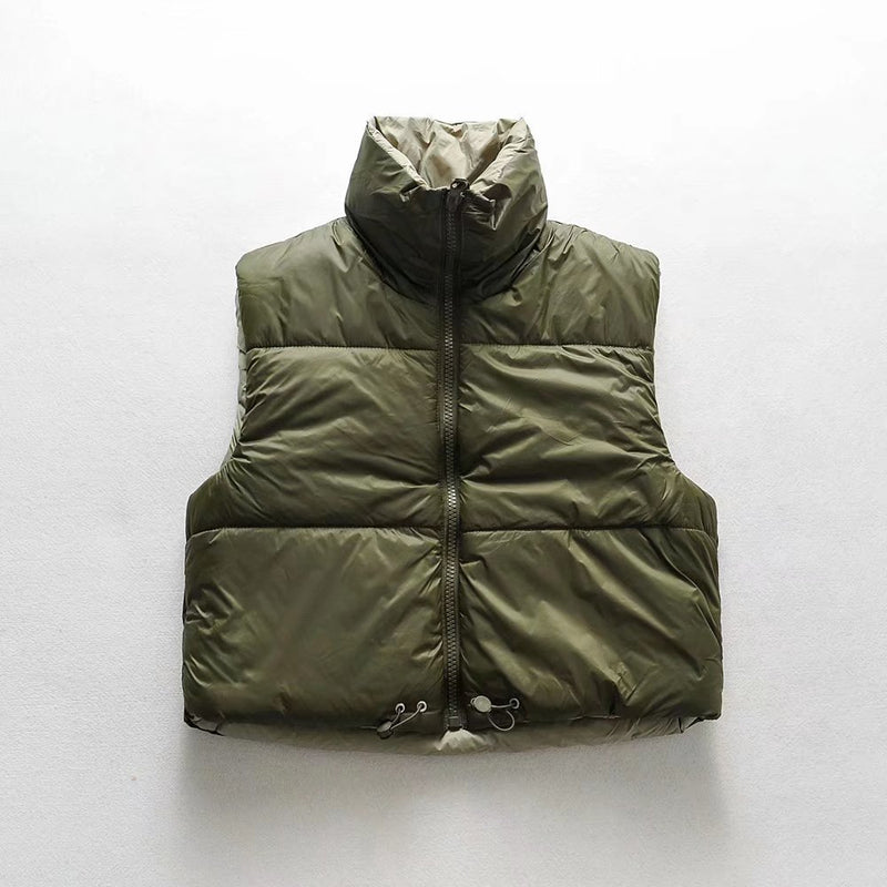 Colorblock Fashion Stand-Up Collar Padded Short Vest Wholesale Coats