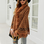 Leopard Print Fur Collar Coat Tassel Knitted Scarf Shawl Wholesale Womens Tops