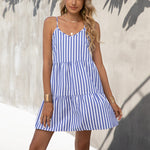 Striped Sling Casual Dress V-Neck Short Wholesale Dresses Loose