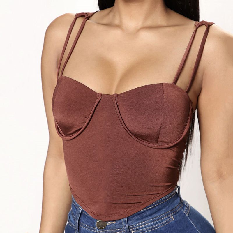 Sexy Lowcut Sling Slim Solid Color Backless Wholesale Crop Tops