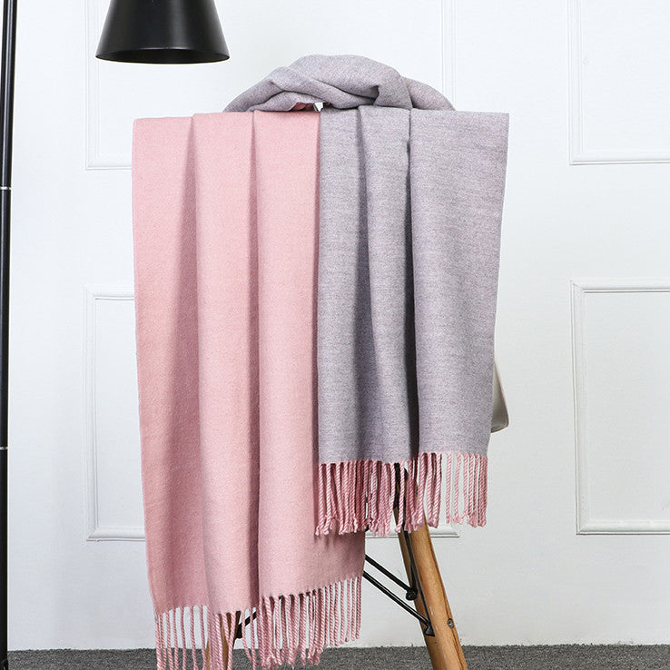 Casual Color Combination Double-Sided Faux Cashmere Tassels Shawl Wholesale Scarf