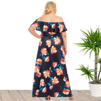 Floral Printed Off Shoulder Fashion Curve Maxi Dresses Vacation Dress Wholesale Plus Size Clothing