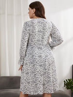 Fashion Print High Waist Long Sleeve V Neck Casual Curve Dresses Wholesale Plus Size Clothing