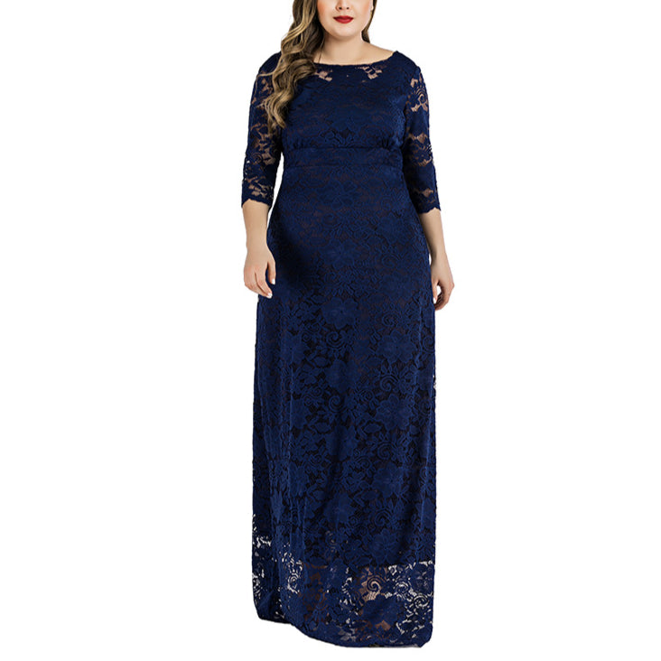 Elegant Backless 3/4 Sleeve Curvy Maxi Dresses Wholesale Plus Size Clothing