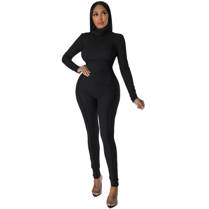 Solid Color Long Sleeve Turtleneck Fashion Women Jump-Suit Wholesale Jumpsuits