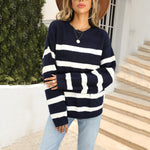 Fashion Casual Striped Pullover Loose Crew Neck Long Sleeve Wholesale Sweater