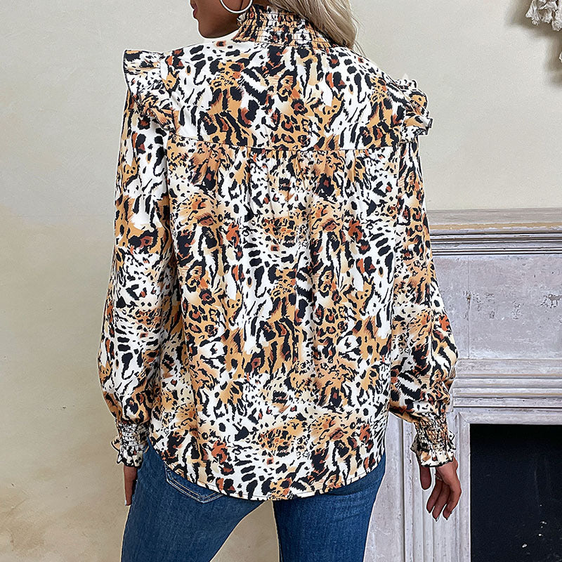 Fashion Long Sleeve Leopard Print Shirt Wholesale Womens Tops