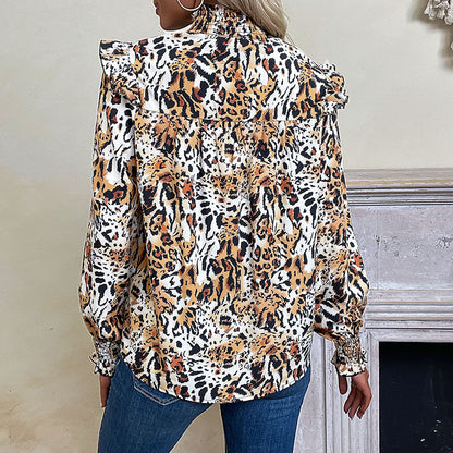 Fashion Long Sleeve Leopard Print Shirt Wholesale Womens Tops