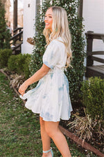 Tie-Dye Print Lace-Up Short Sleeve Loose Swing Dress Summer Casual T Shirt Dress Wholesale