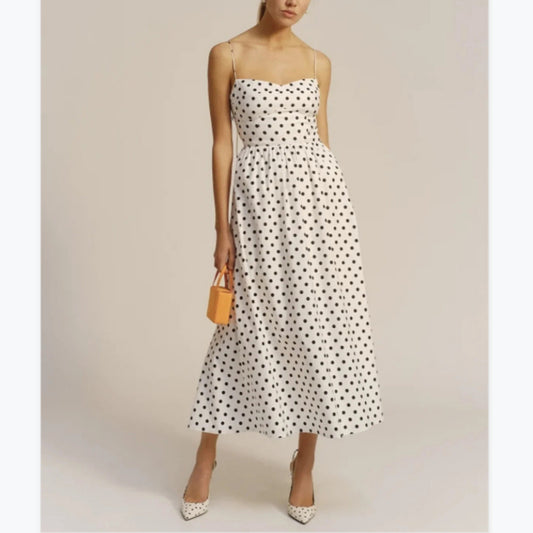 Lace-Up Polka Dot High Waist Slim Fit Vintage Slip Dress Wholesale Dresses