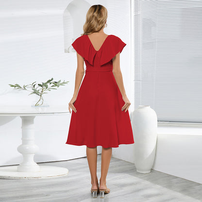 Sexy Ruffled V-Neck Tie-Up A-Line Dress Wholesale Dresses