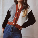 Colorblock Irregular Button Short Knitted Sweater Wholesale Womens Tops