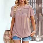 Summer Casual Solid Color Hollow Short Sleeve T-Shirt Wholesale Womens Tops