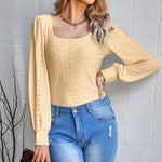 Fashion Solid Color U-Neck Knitted Blouse Wholesale Womens Tops