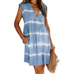 Gradient Stripe Print Frill Sleeve V Neck Tank Dress Casual Summer Wholesale Dresses