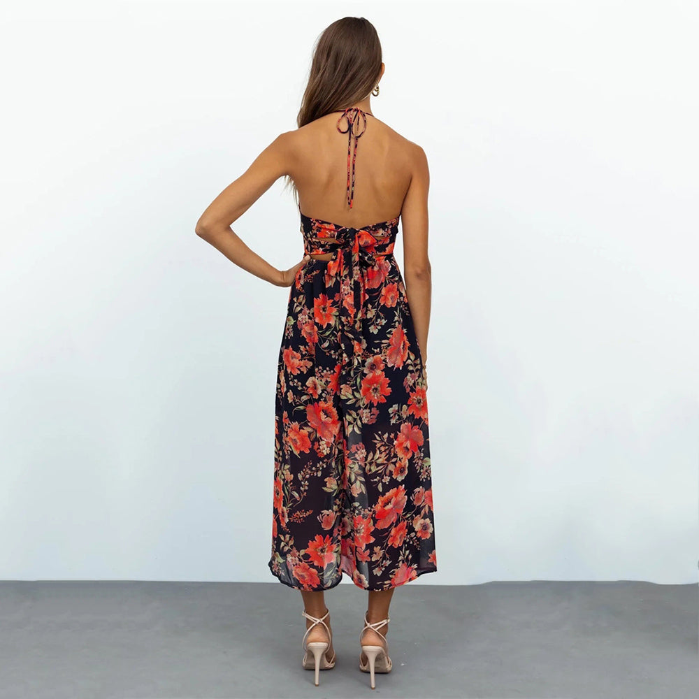 Halternck Floral Print Resort Dress Wholesale Dresses